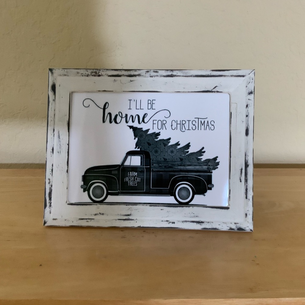 Farmhouse Christmas truck and tree picture 5x7 w/frame